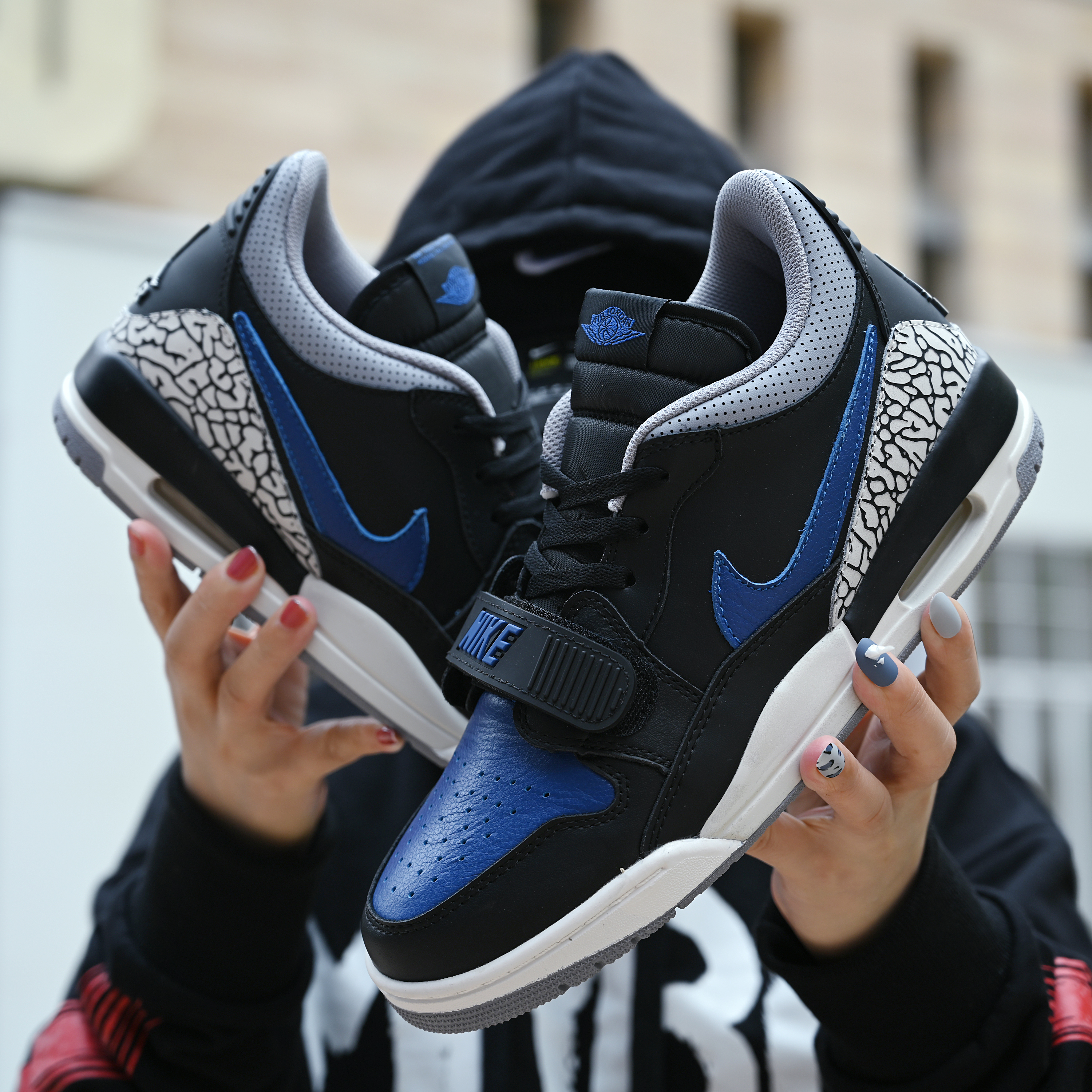 2021 Women Jordan Legacy 312 Low Black Blue Cement Shoes